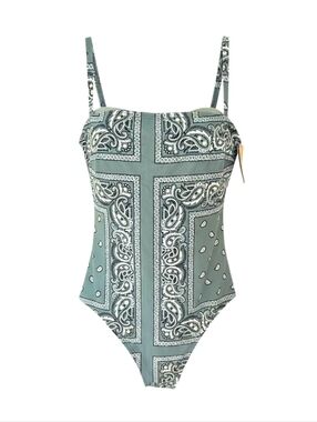 Shade & Shore Green Bandana Print High Leg One Piece Swimsuit Small 4-6 NWT